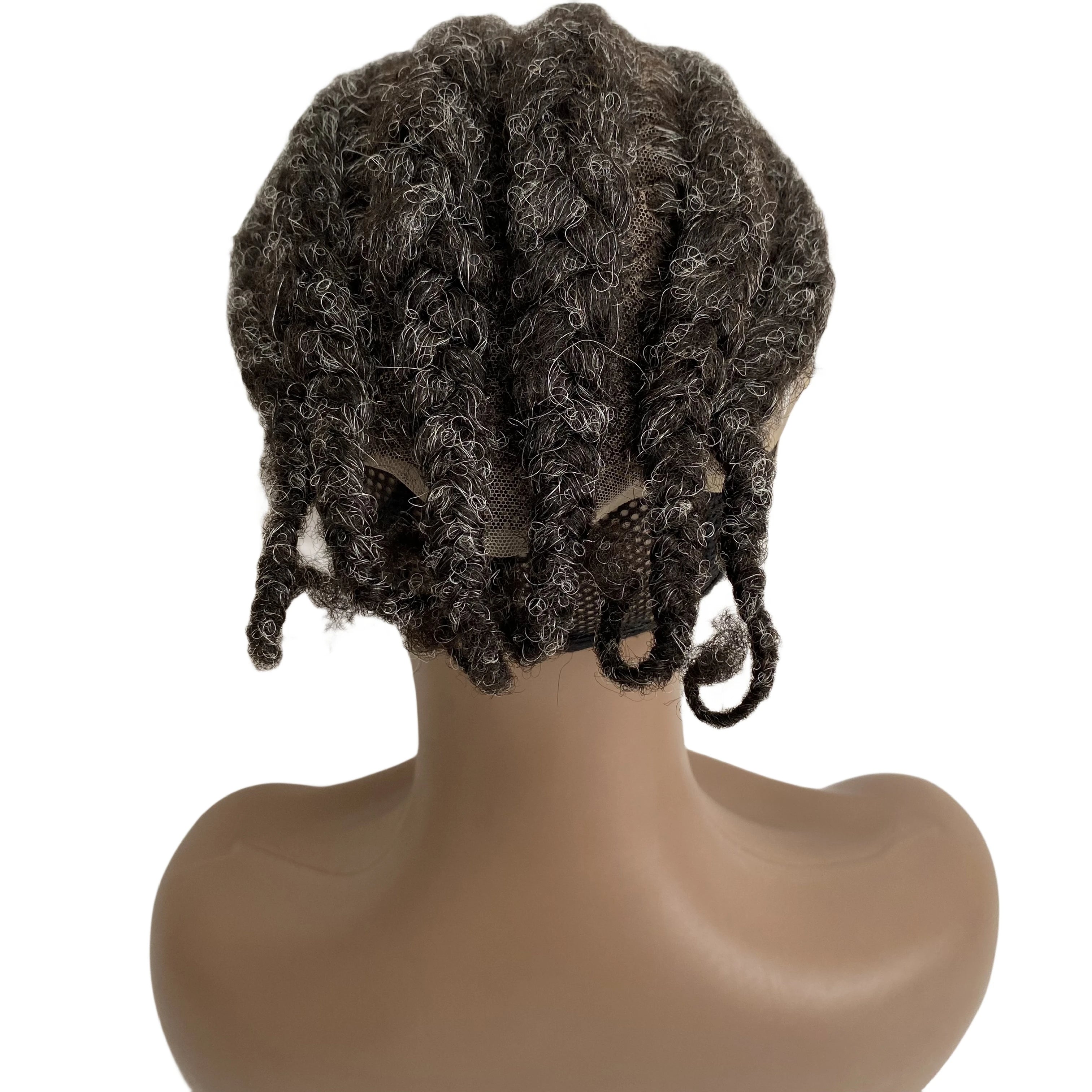 Root afro cornrow vlechten #1b/grijs volledige lace menselijk haarsysteem