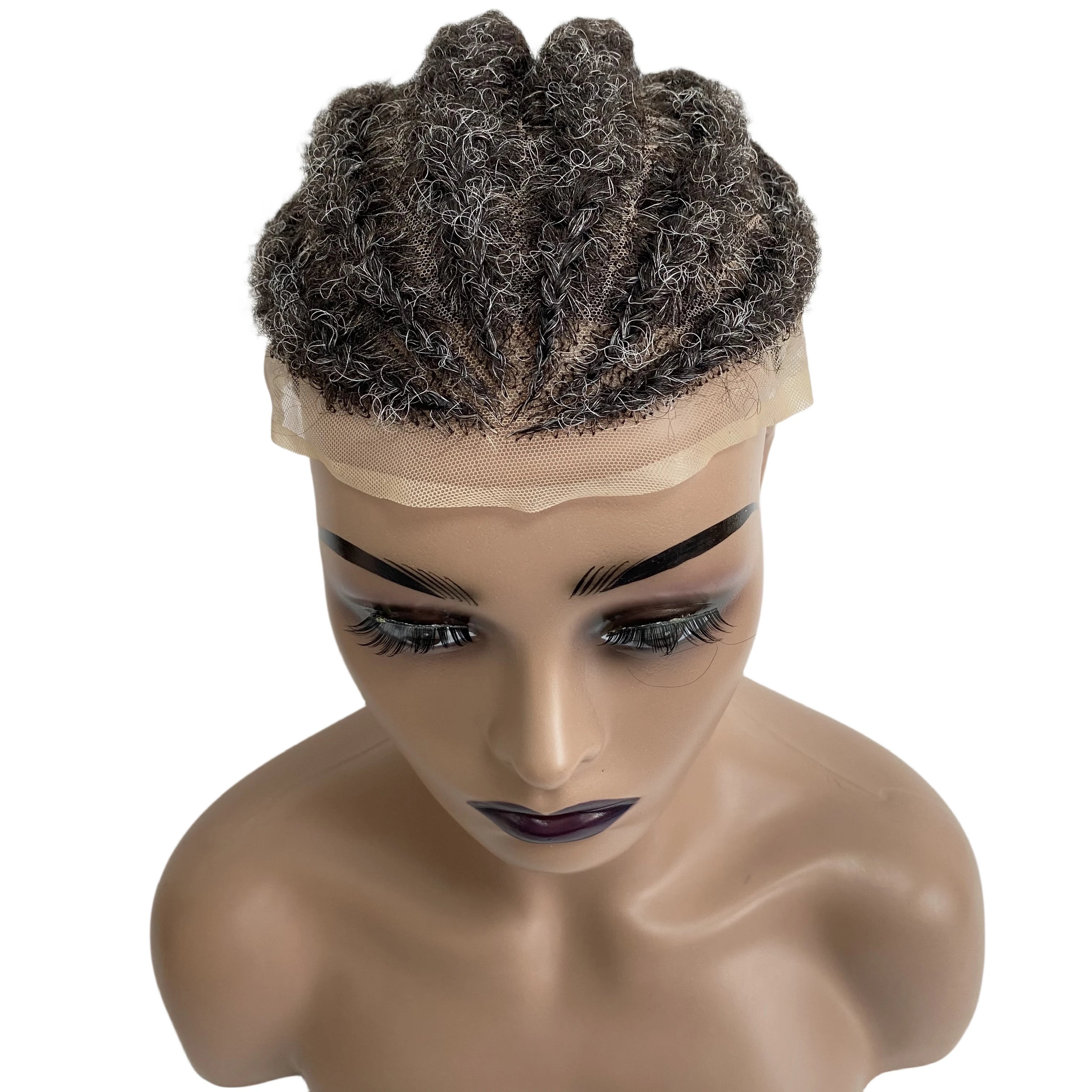 Root afro cornrow vlechten #1b/grijs volledige lace menselijk haarsysteem