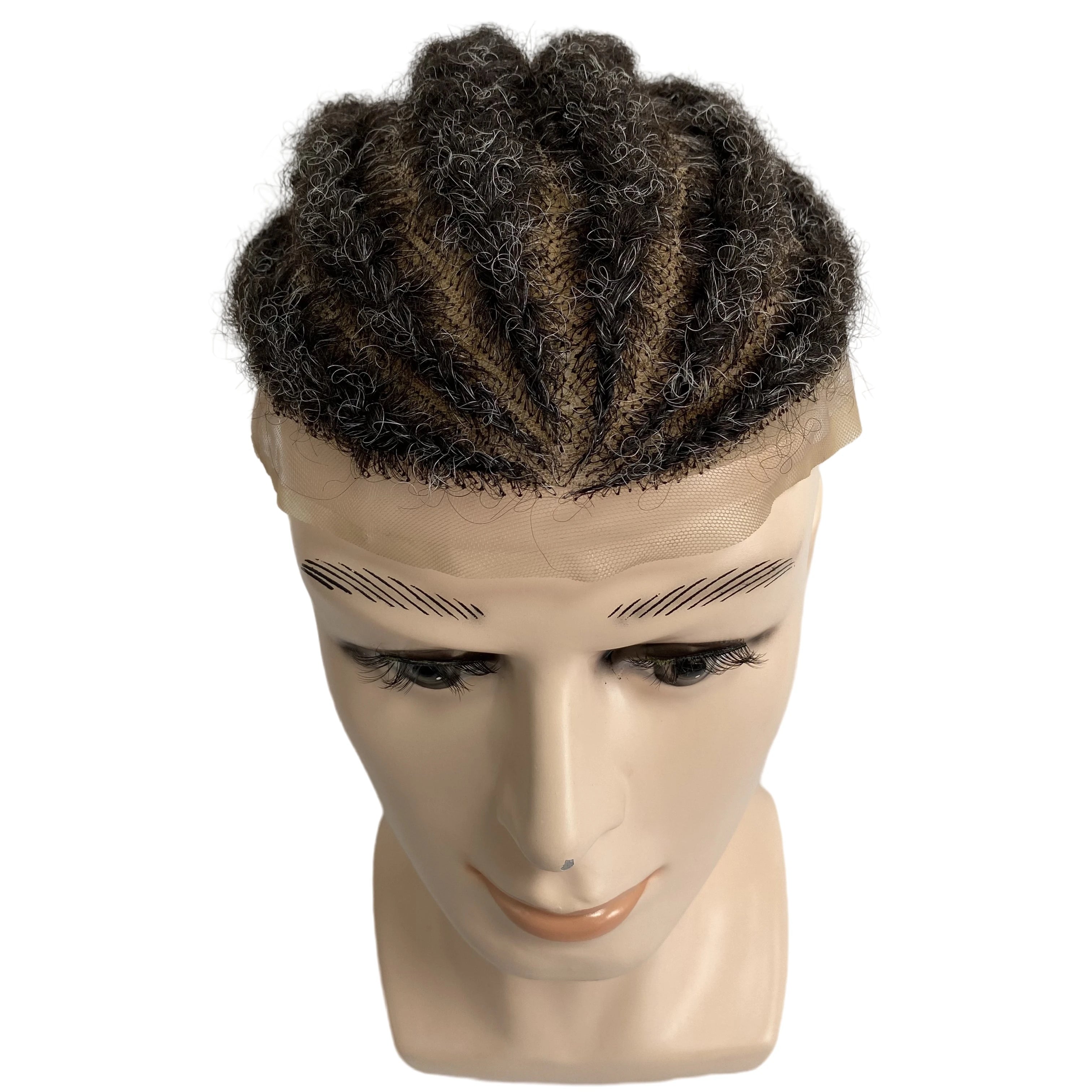 Root afro cornrow vlechten #1b/grijs volledige lace menselijk haarsysteem