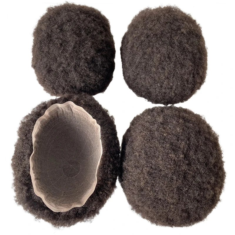 Mongolian Virgin Human Hair Afro Full Lace Toupee #2 Dark Brown 4mm Root 8x10 Male Unit for Black Men - product view