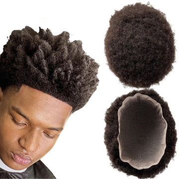 Mongolsk Virgin Human Hair Afro Full Lace Toupee #2 Mørkebrun 4mm Rod 8x10 Herre-enhed til Sorte Mænd
