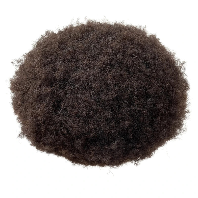 Mongolsk Virgin Human Hair Afro Full Lace Toupee #2 Mørkebrun 4mm Rod 8x10 Herre-enhed til Sorte Mænd