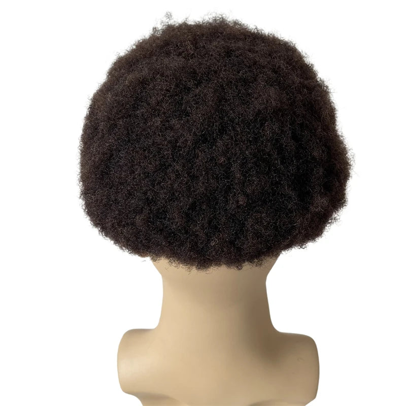 Mongolsk Virgin Human Hair Afro Full Lace Toupee #2 Mørkebrun 4mm Rod 8x10 Herre-enhed til Sorte Mænd
