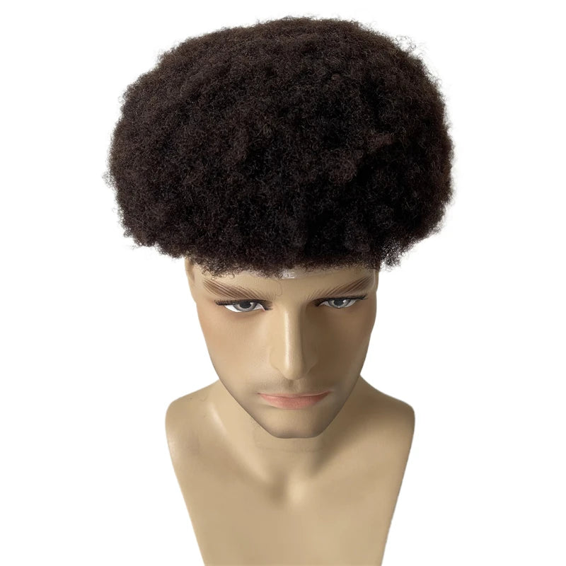 Mongolsk Virgin Human Hair Afro Full Lace Toupee #2 Mørkebrun 4mm Rod 8x10 Herre-enhed til Sorte Mænd