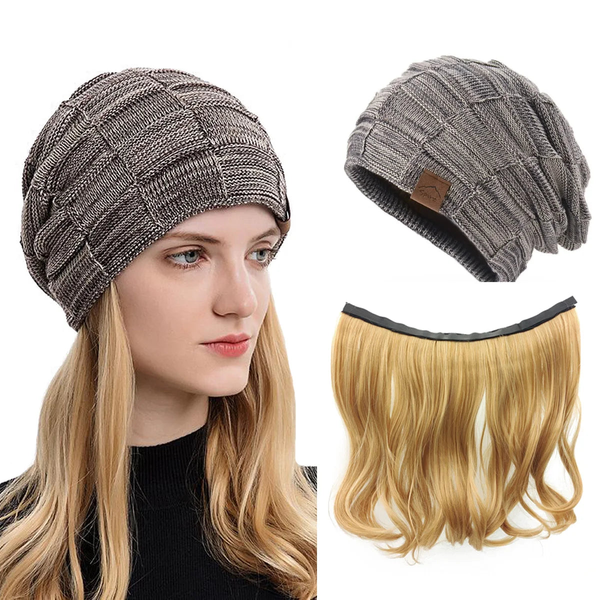 NOOFNO Fall/Winter Beanie Wigs for Women,Knit Warm  Thick Skully Stocking Binie Hat with Hair Attached,Women's Blonde  Cap Wig