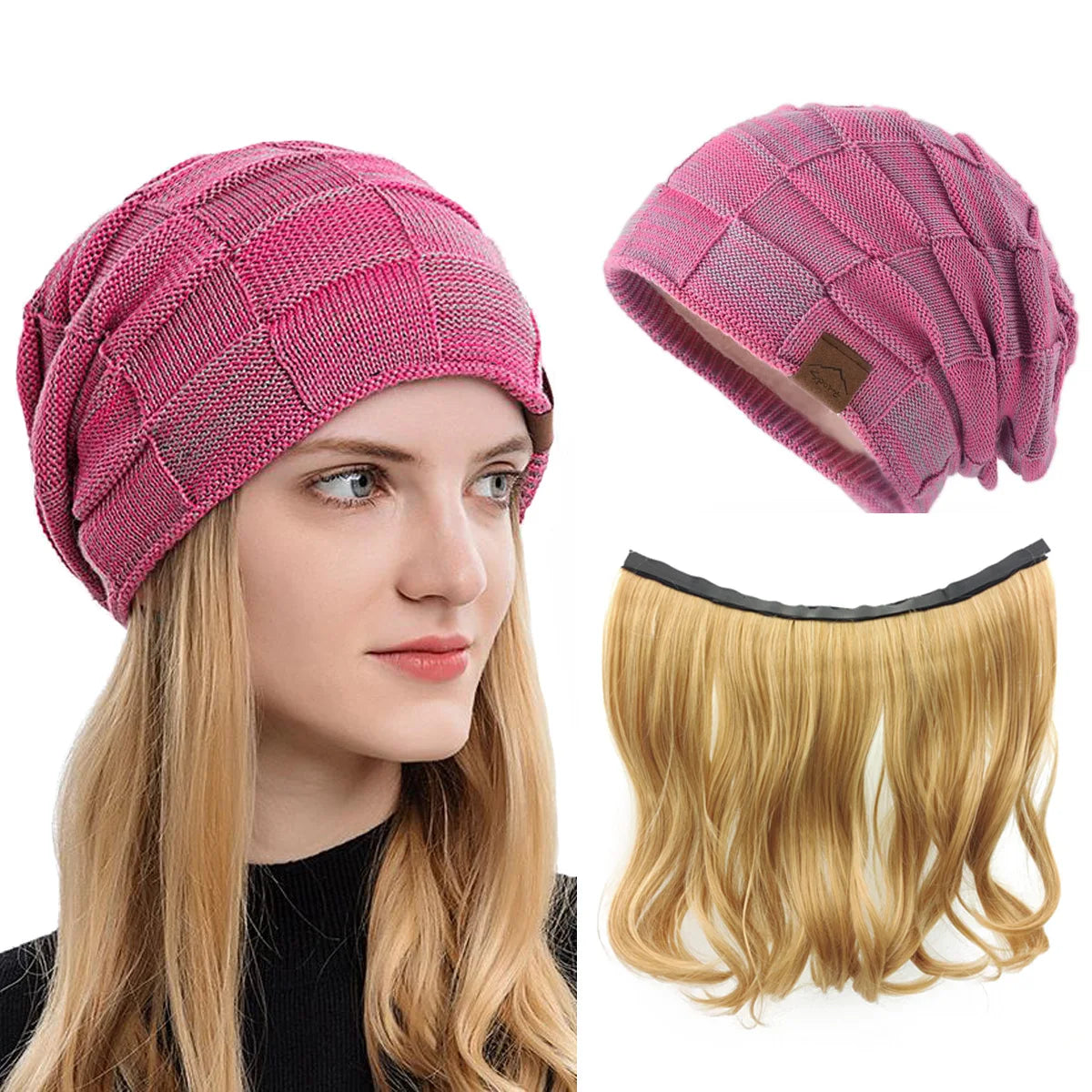 NOOFNO Fall/Winter Beanie Wigs for Women,Knit Warm  Thick Skully Stocking Binie Hat with Hair Attached,Women's Blonde  Cap Wig