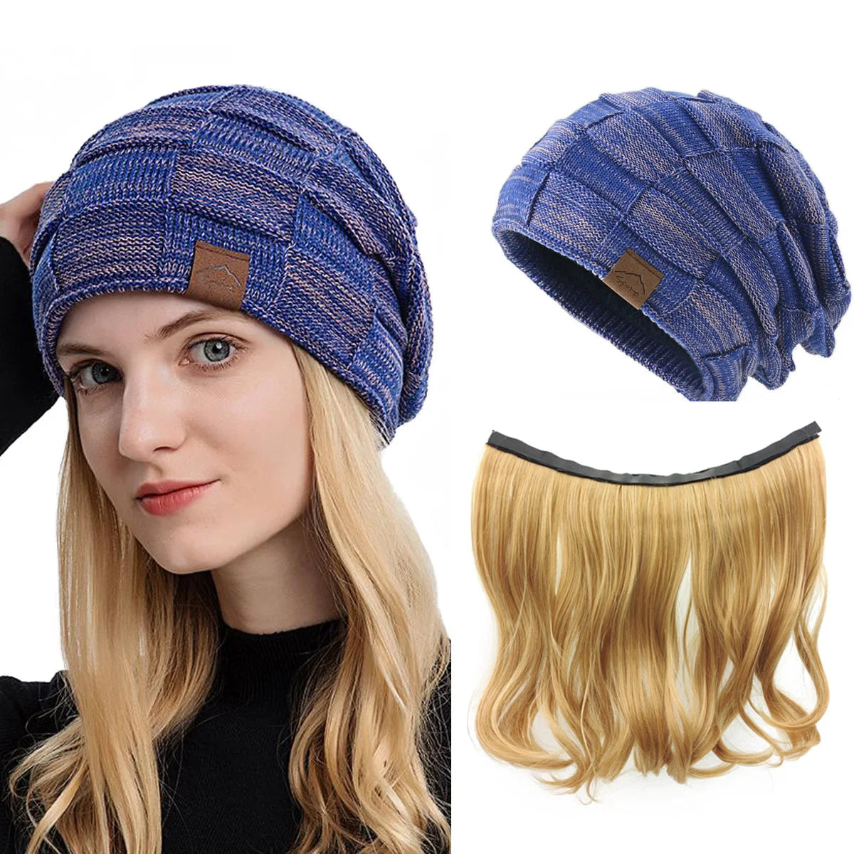 NOOFNO Fall/Winter Beanie Wigs for Women,Knit Warm  Thick Skully Stocking Binie Hat with Hair Attached,Women's Blonde  Cap Wig