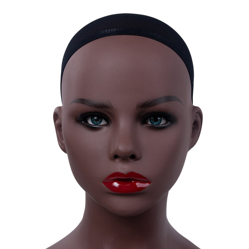 Mannequin Head Shoulder Bust Wig Props Black Skin Display