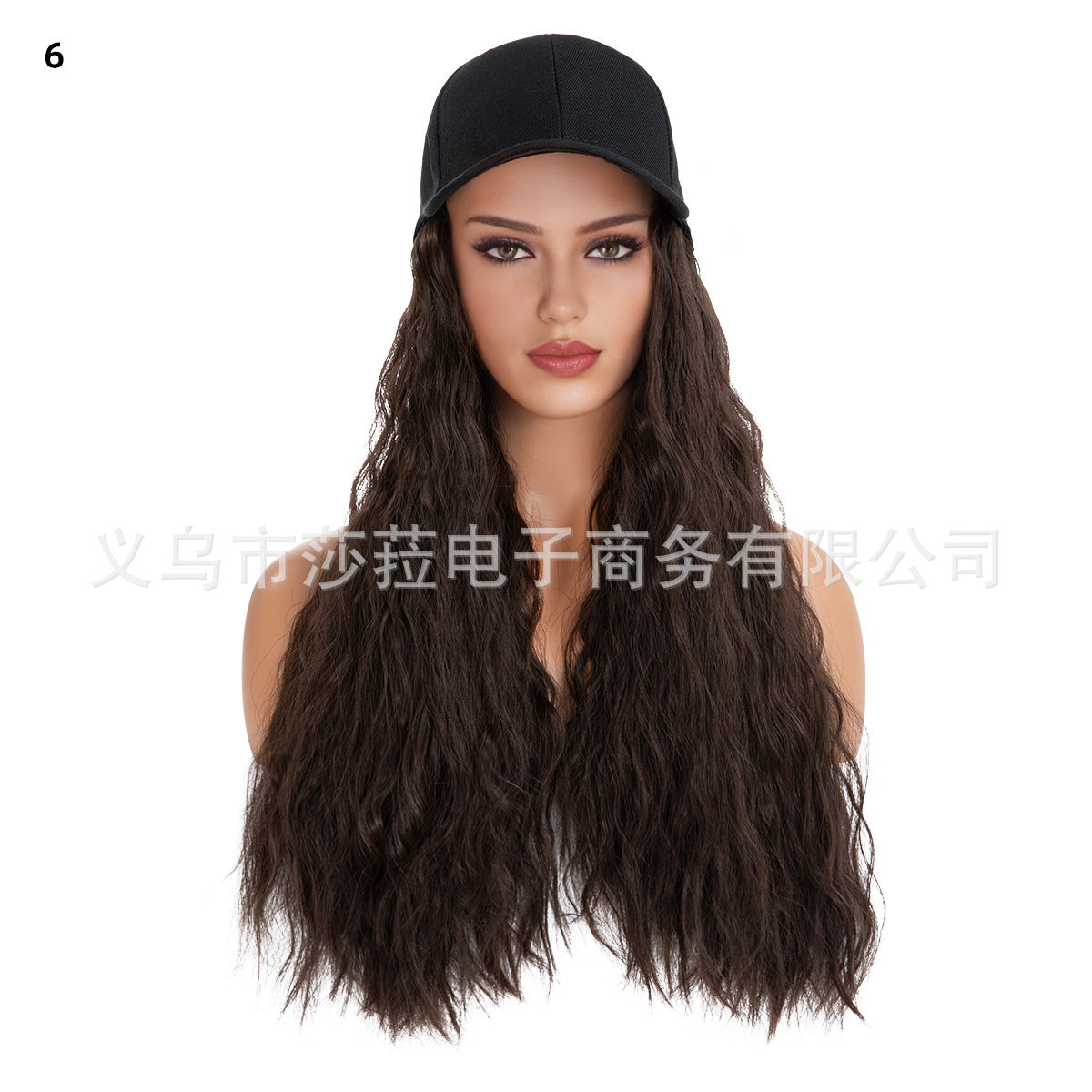 Dames corn wave krullende haarpruik met zwarte honkbalpet, halflang volumineuze synthetische haarhoed pruikcombinatie