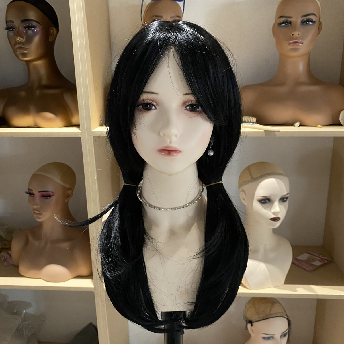 Wig Display Simulation Girl Head, Earrings, Necklace Doll