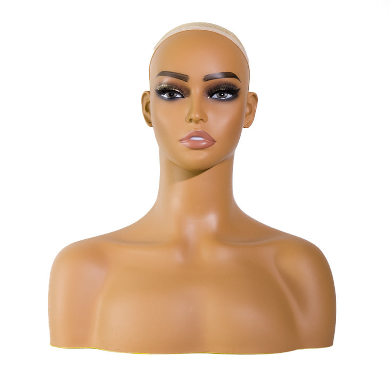 Half-Body Simulated Female Head Mold with Earrings Jewelry - Yellow Skin Color