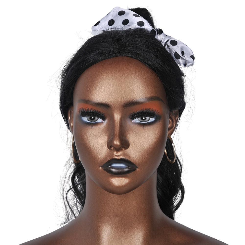 Female Half-Head Black Skin Double Shoulder Headdress Earrings Display
