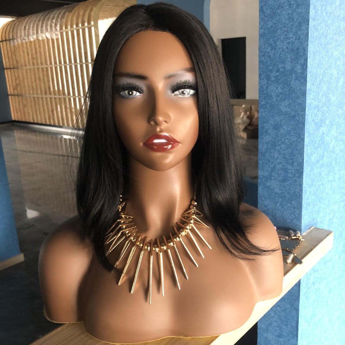Mannequin Head Women Black Skin Shoulder Body Half Photography Display