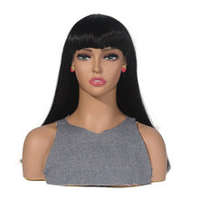 Black Fake Human Wig Display Mannequin Head with Double Shoulder Prop Holder