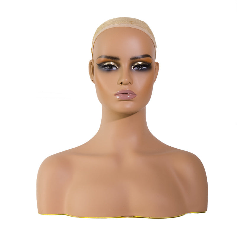 Women&#39;s Double Shoulder Mannequin Head Model with Wig, Earrings, Scarf for Photo