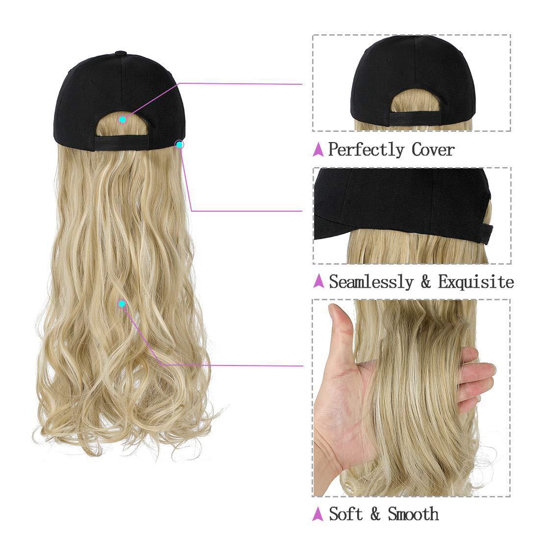 Long Wavy Curly Hair Wig Cap Natural Integrated Baseball Cap Wig in Black, Blonde, and Brown