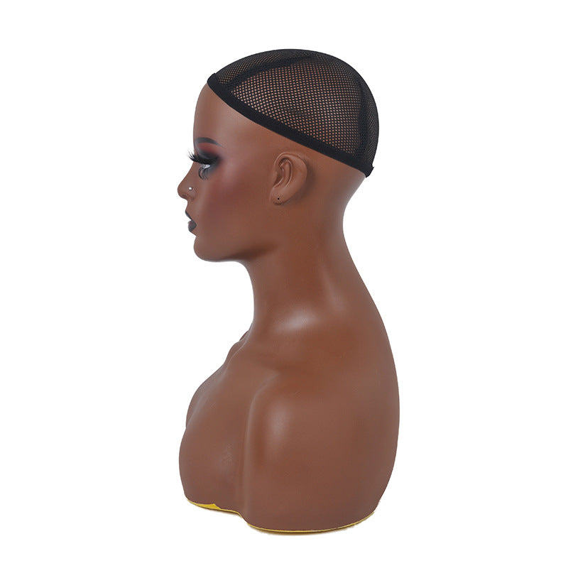 Mannequin Wig with Black Shoulders, Bust, Head and Earrings