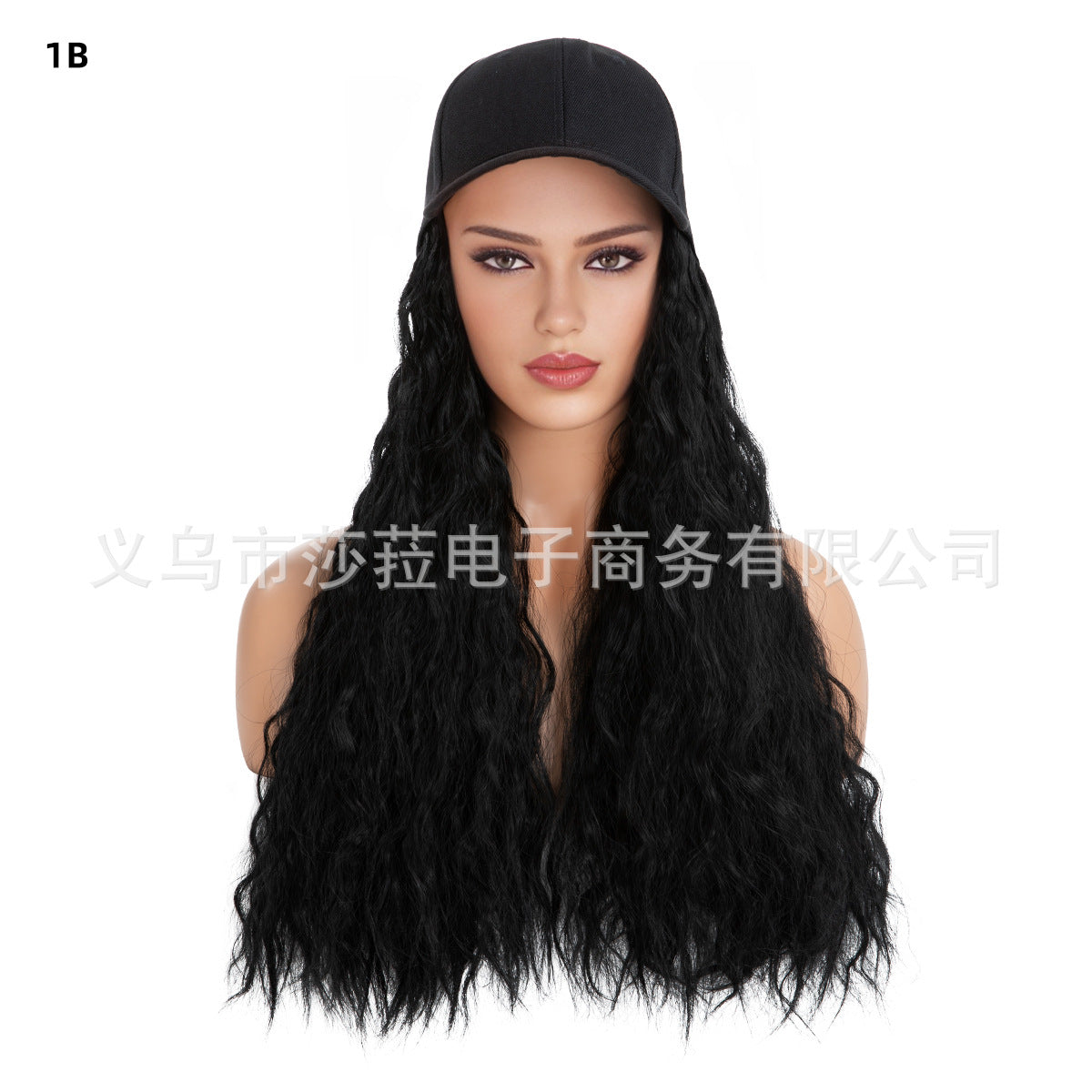 Dames corn wave krullende haarpruik met zwarte honkbalpet, halflang volumineuze synthetische haarhoed pruikcombinatie