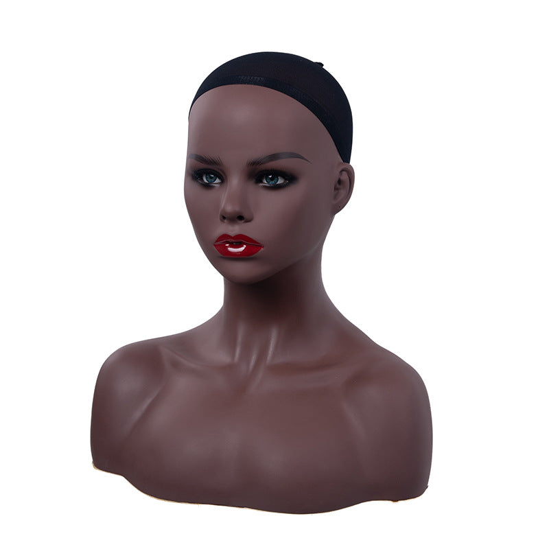 Mannequin Head Shoulder Bust Wig Props Black Skin Display