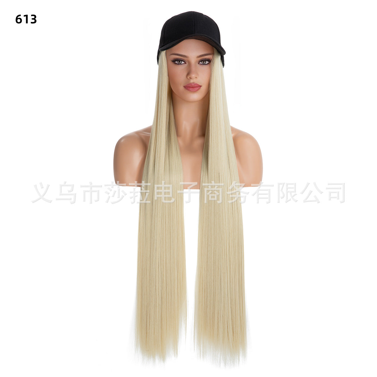 Black and Purple Ombre Long Straight Hair Wig with Knit Beanie Cap, Synthetic Full Head Hairpiece for Women