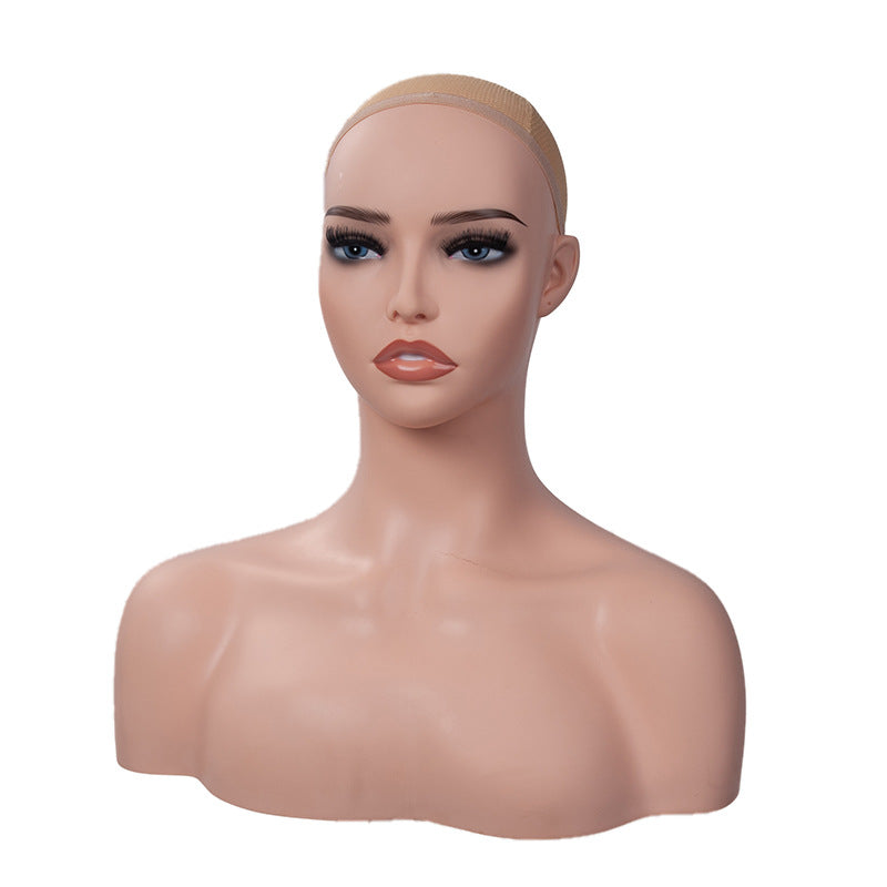 White Double Shoulder Wig Simulation Head Mold Display Prop