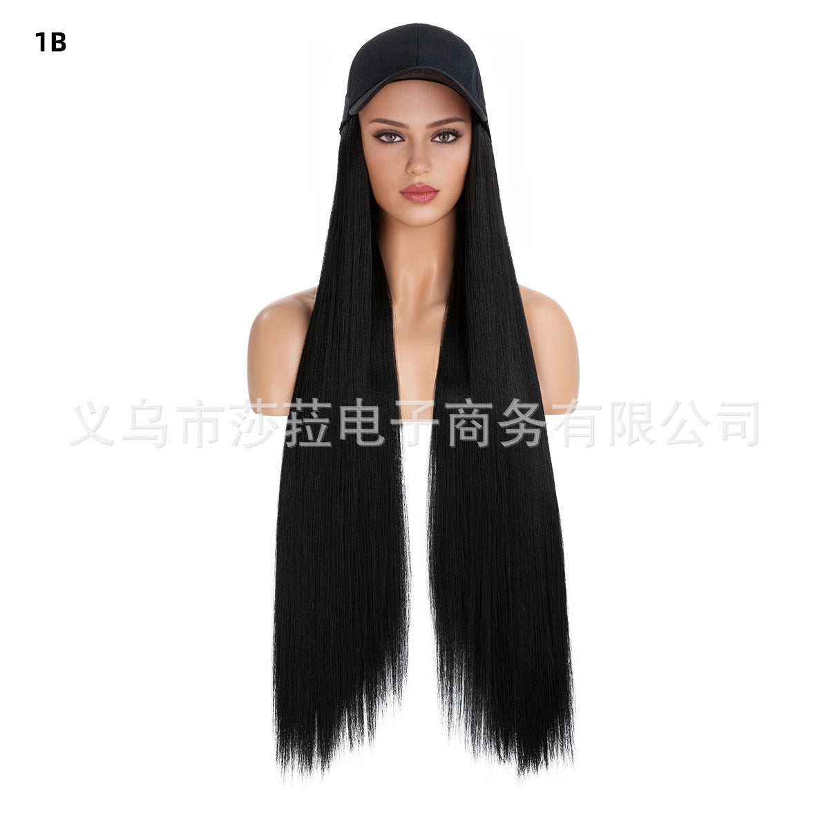 Black and Purple Ombre Long Straight Hair Wig with Knit Beanie Cap, Synthetic Full Head Hairpiece for Women