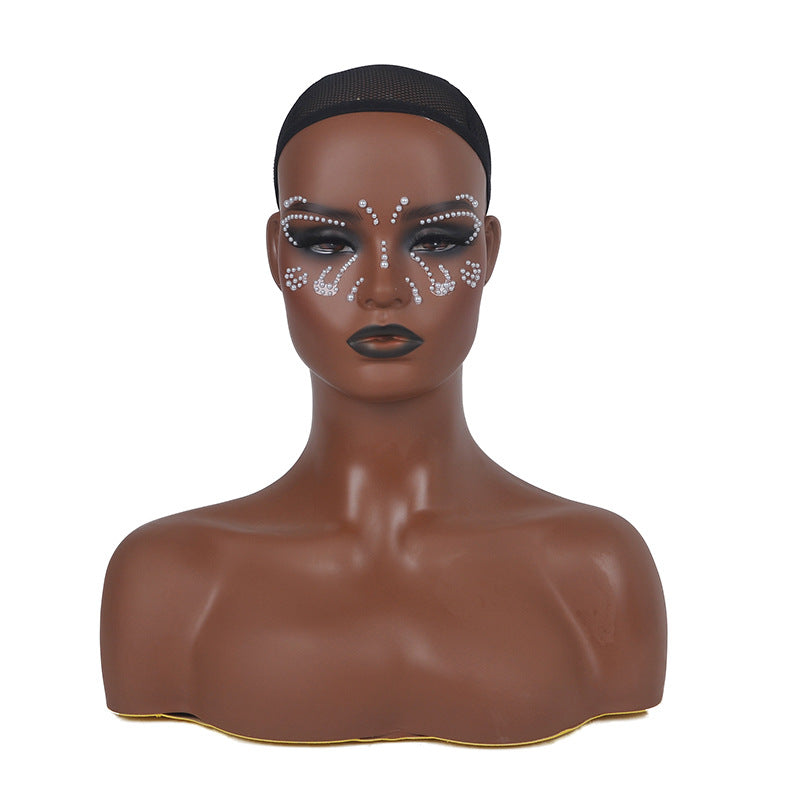 African Female Head Model Wig Display with Props