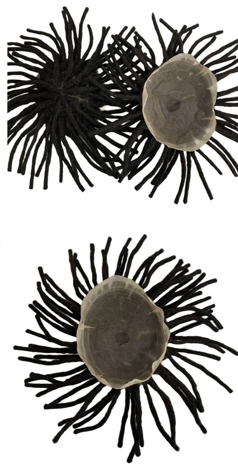 Ihmisen hiuksista valmistettu hiuslisäke #1 Dreadlockit, 8x10 täysi pitsiperuukki mustille miehille