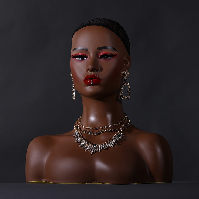 Black Female Double Shoulder Fake Head Prop Model