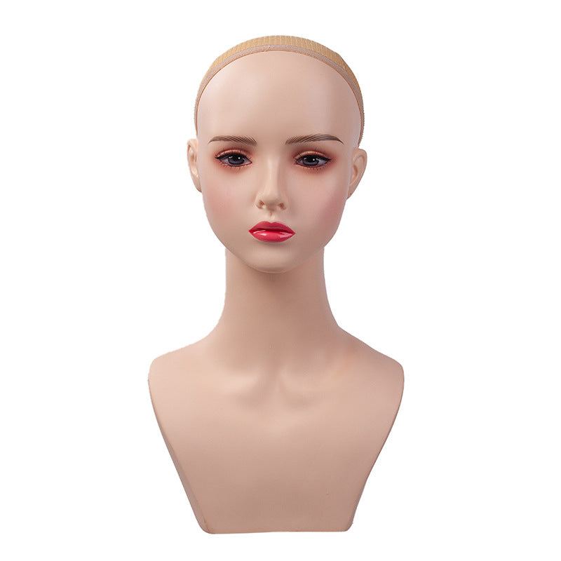 Double Shoulder Wig Female Anime COS Simulation Dummy Head with Earrings and Scarf