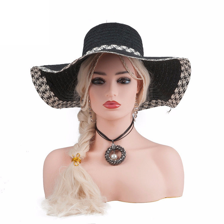 White Female Mannequin Head Display with Hat, Glasses, Earrings, and Double Shoulder Base