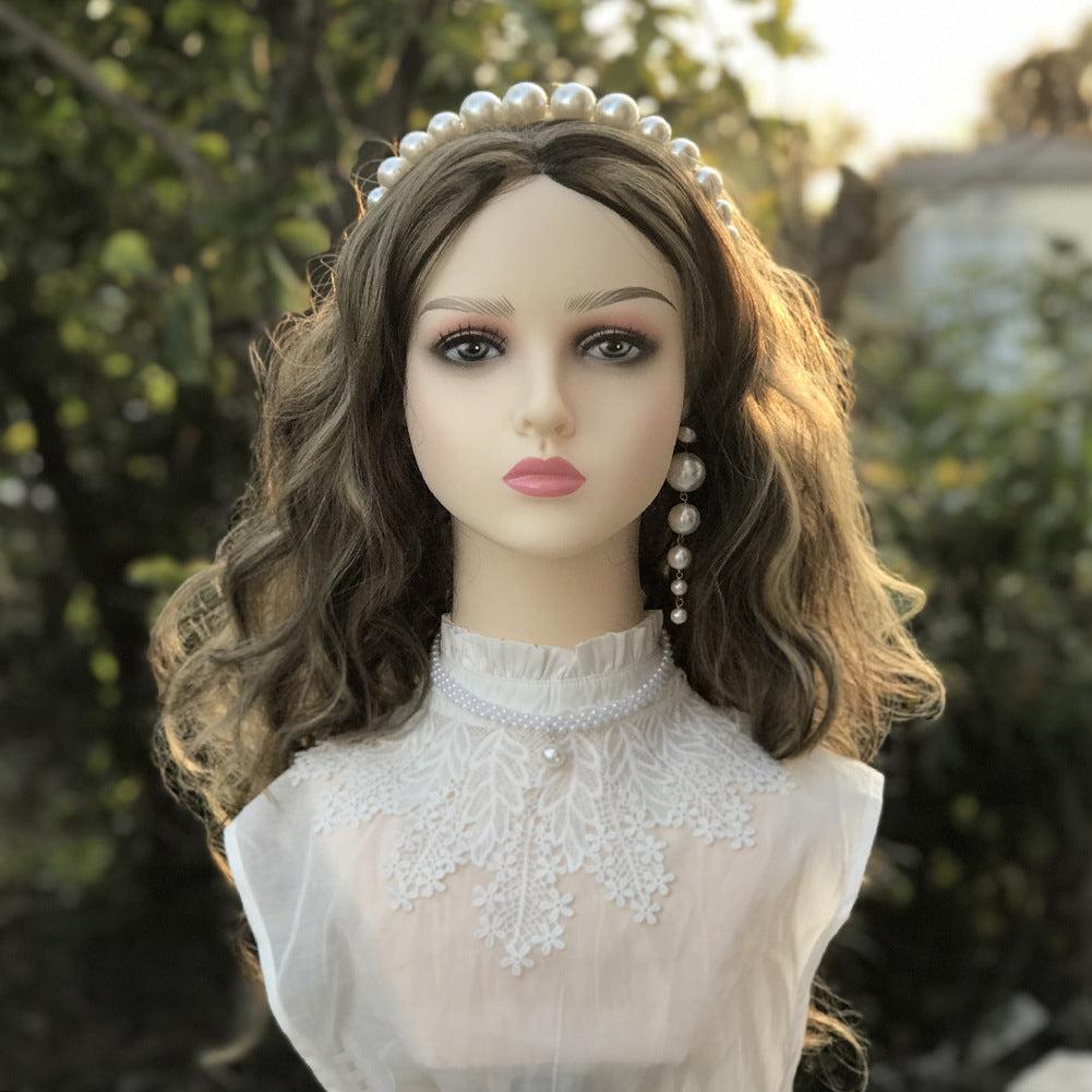 Display Head Model Doll with One Shoulder, Earrings and Headdress