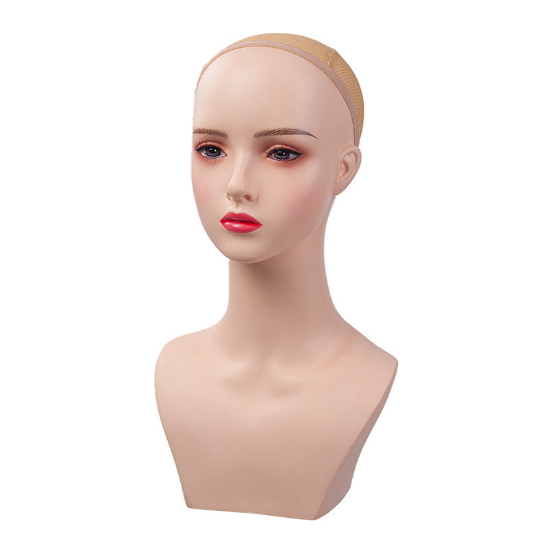 Double Shoulder Wig Female Anime COS Simulation Dummy Head with Earrings and Scarf