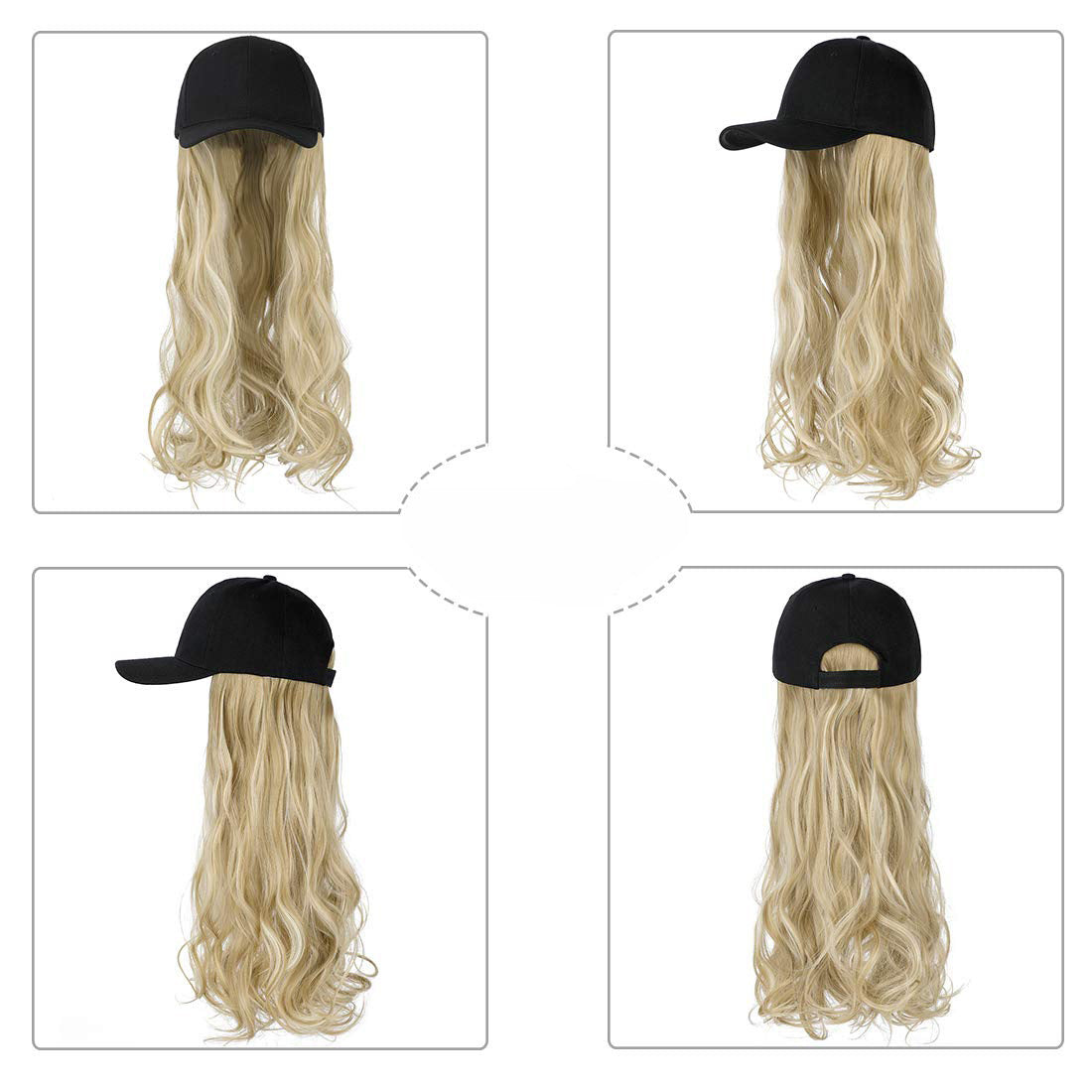 Long Wavy Curly Hair Wig Cap Natural Integrated Baseball Cap Wig in Black, Blonde, and Brown