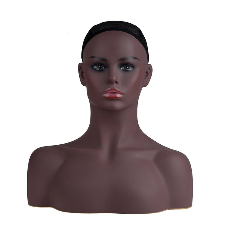 Mannequin Double Shoulder Fake Head Wig Black Female Headdress