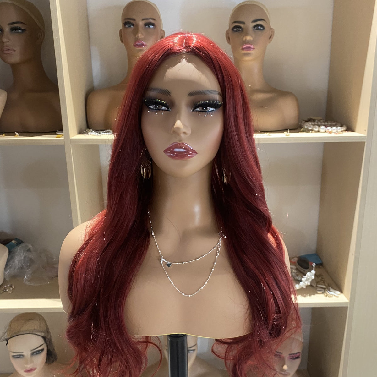 Wig, Female Model, Prop Head, Double Shoulder Earrings, Necklace Display