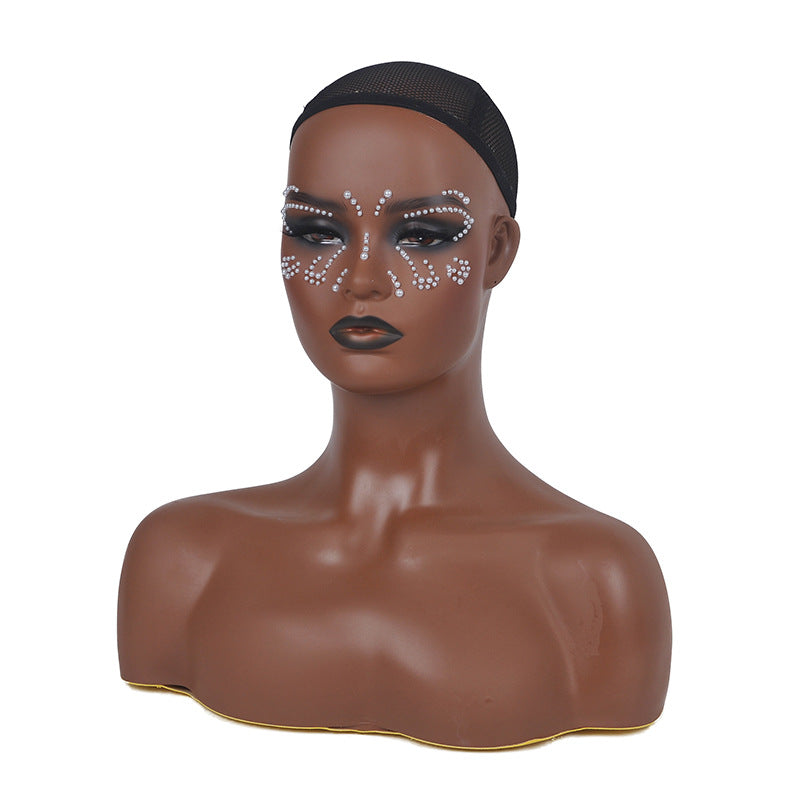 African Female Head Model Wig Display with Props