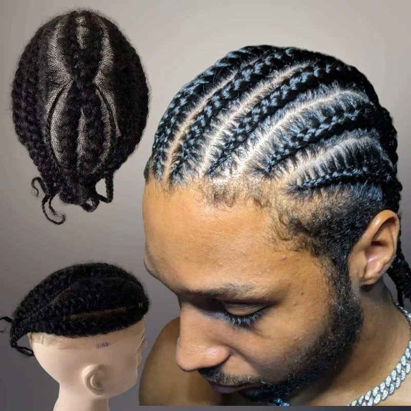 Number 8 Afro-American Corn Braids Toupee Full Lace Unit for Men 8x10