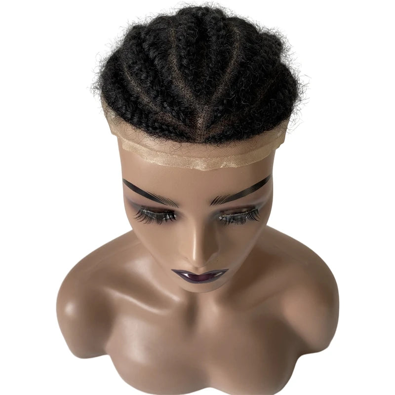 Number 8 Afro-American Corn Braids Toupee Full Lace Unit for Men 8x10 - worn view