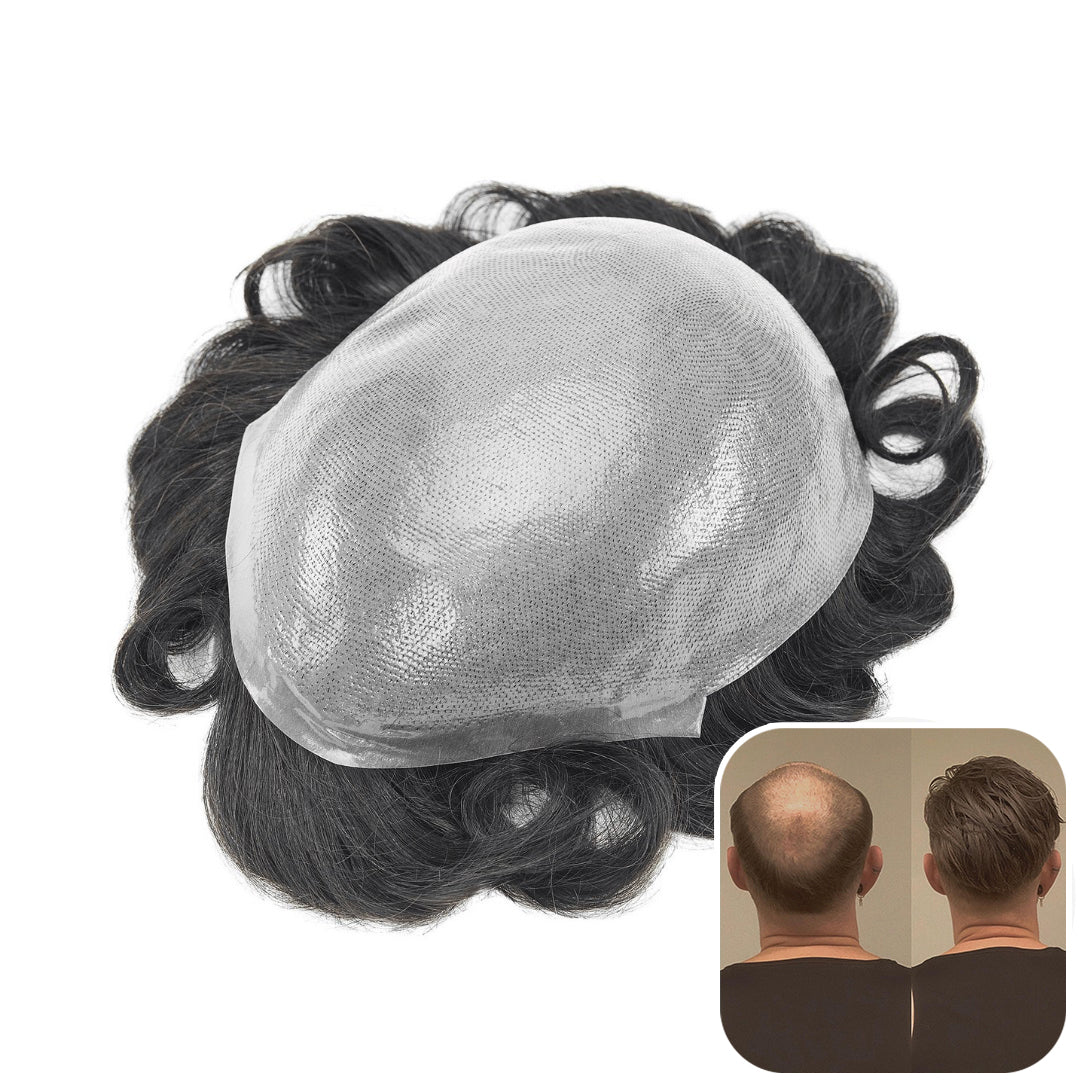 0,08-0,10 mm Pełna cienka baza z lekką falą – tupet męski | Męskie systemy włosów