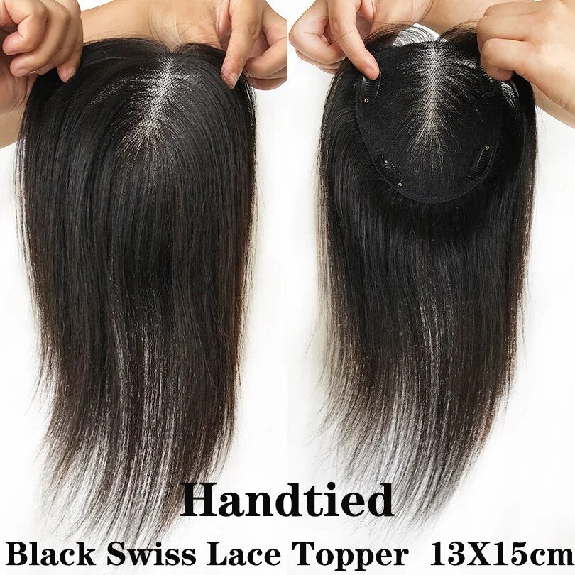 Swiss Lace Human Hair Toppers for Women Clip In Hairpieces