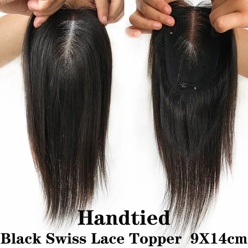 Toppery damskie z naturalnych włosów na szwajcarskiej koronce, mocowane na klipsy