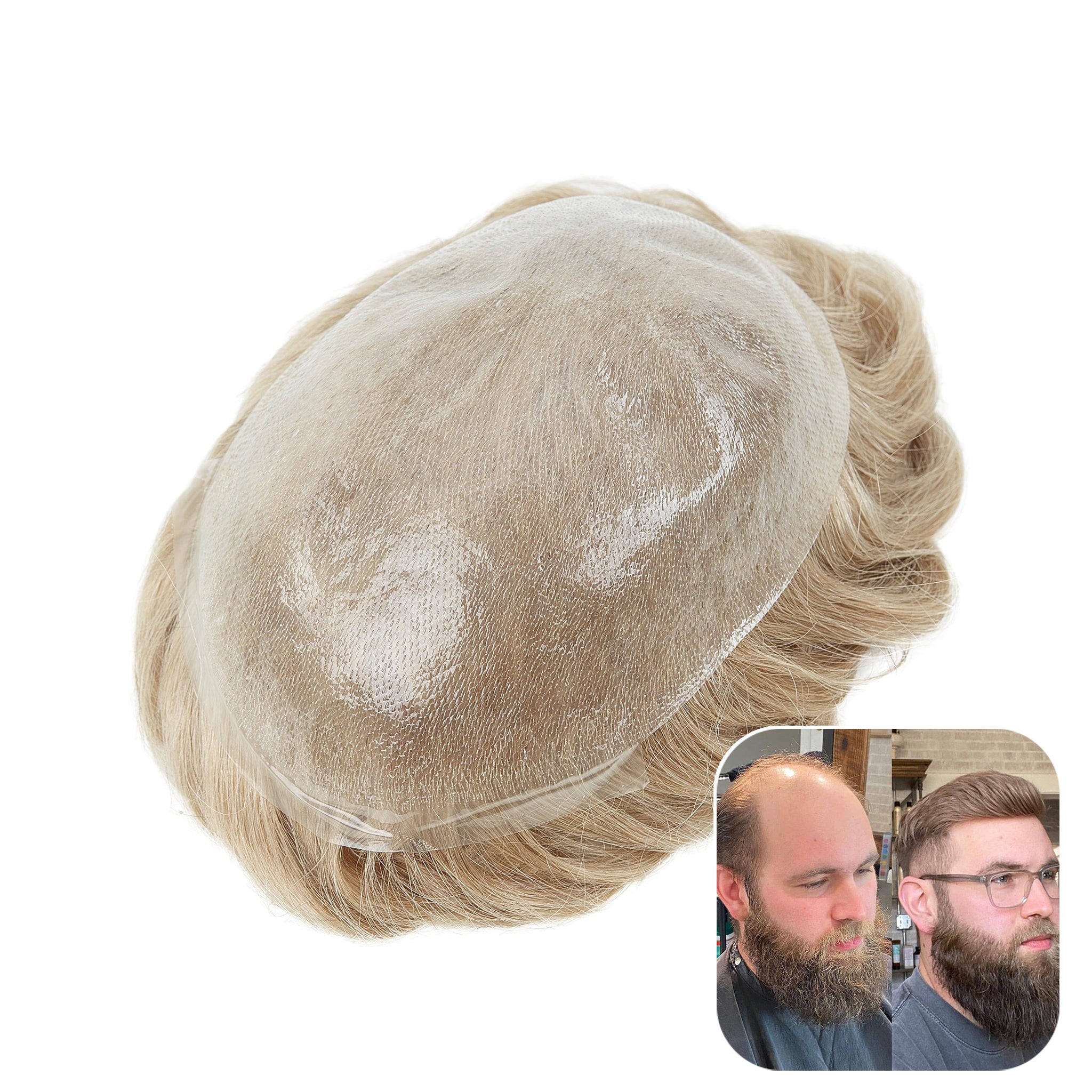 Punertava sävy 0,02-0,03 mm täysi poly ohut iho hiusjärjestelmät miehille | Poly-ihotoupee