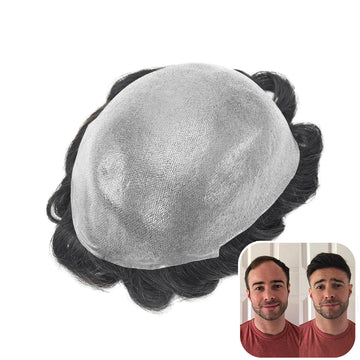 0,06-0,08mm supertynn full skin-base herrehårdel | Lett bølgete tupé for menn