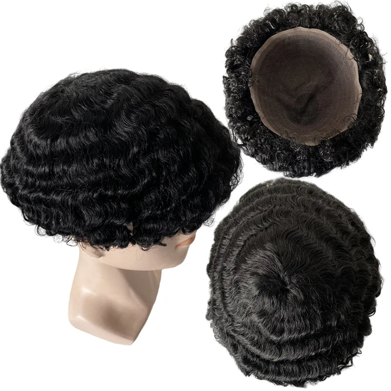 15mm Wave Full Lace Human Hair System for Black Men