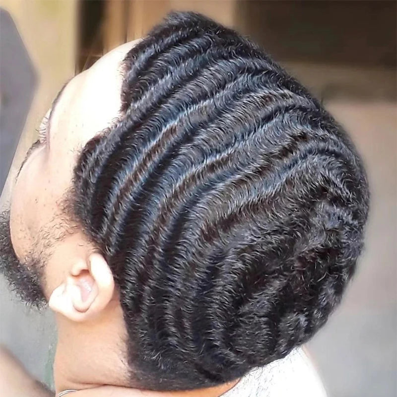Onda de 15mm Sistema Total de Renda de Cabelo Humano para Homens Negros