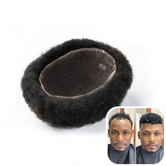 10MM Wave Afro Afro-Amerikaans toupet voor heren | Volledig kant basis afro krul haarsysteem
