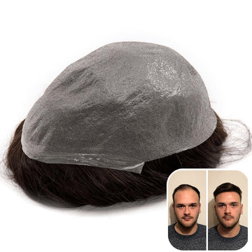 0,04-0,06 mm teljes szuper vékony bázisú póthajak | Enyhén hullámos bőr tupé férfiaknak