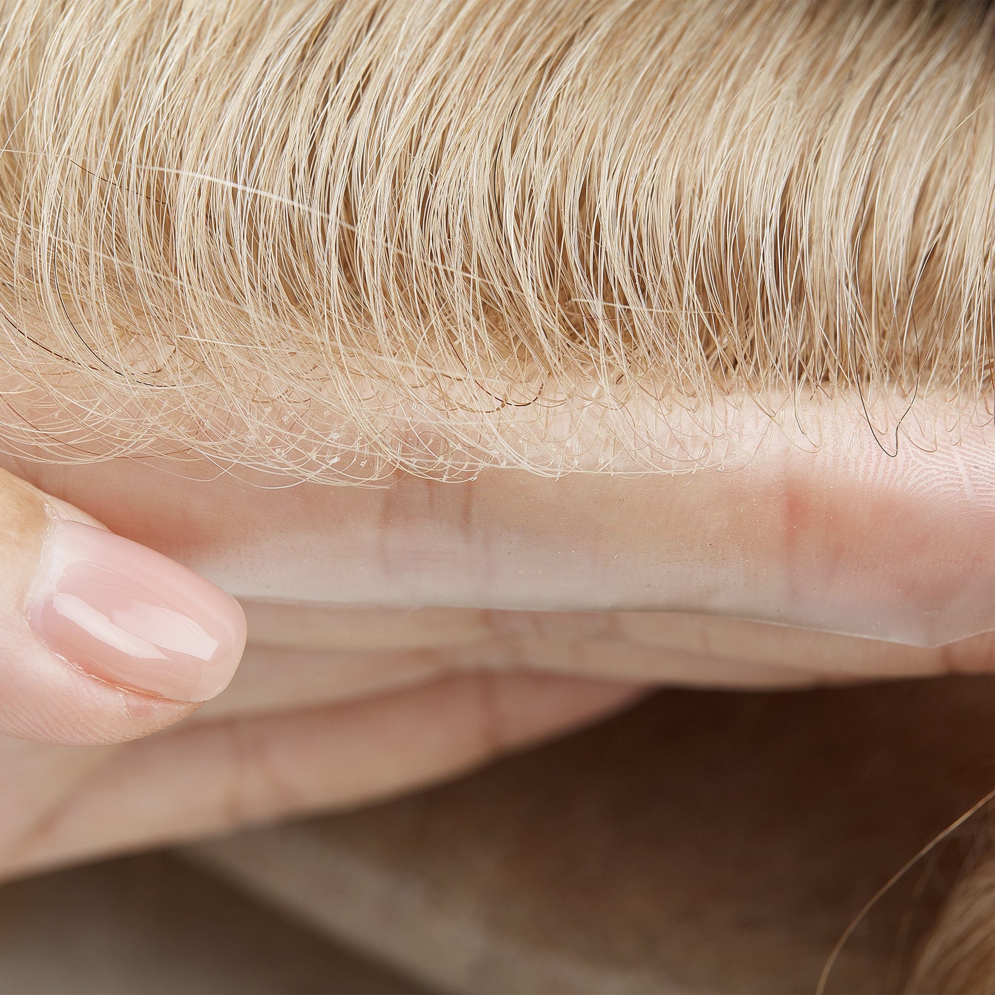 Punertava sävy 0,02-0,03 mm täysi poly ohut iho hiusjärjestelmät miehille | Poly-ihotoupee