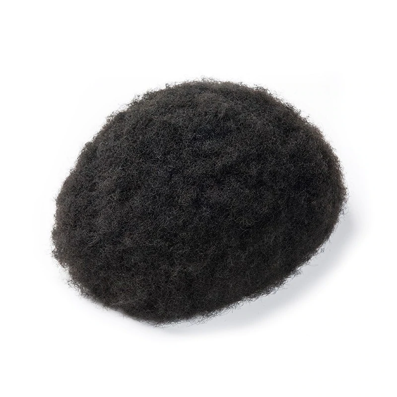 Durable Afro African American Toupee for Men | Full Poly Skin Knotted Base Afro Curl Hairpieces